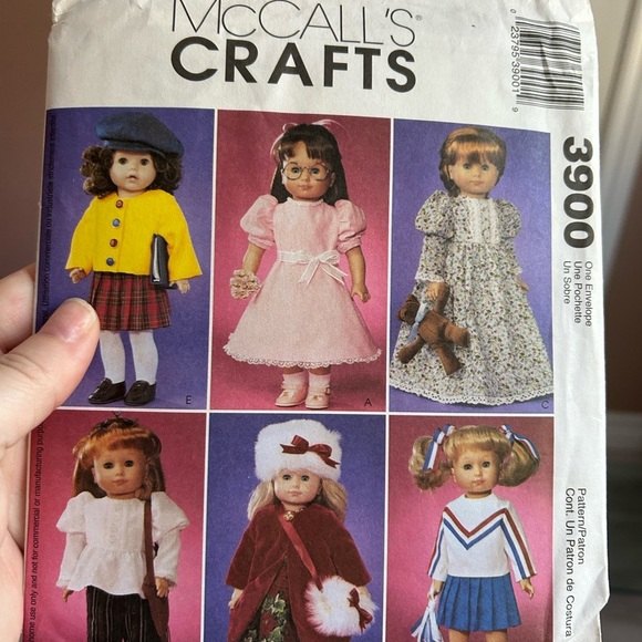5/$25 sewing McCall's 3900 Crafts Doll Clothing Pattern 🪡 - Picture 1 of 7
